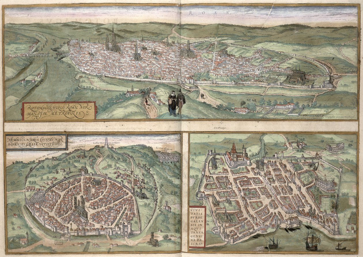 Piani della città di Rouen, Nimes e Bordeaux, da 