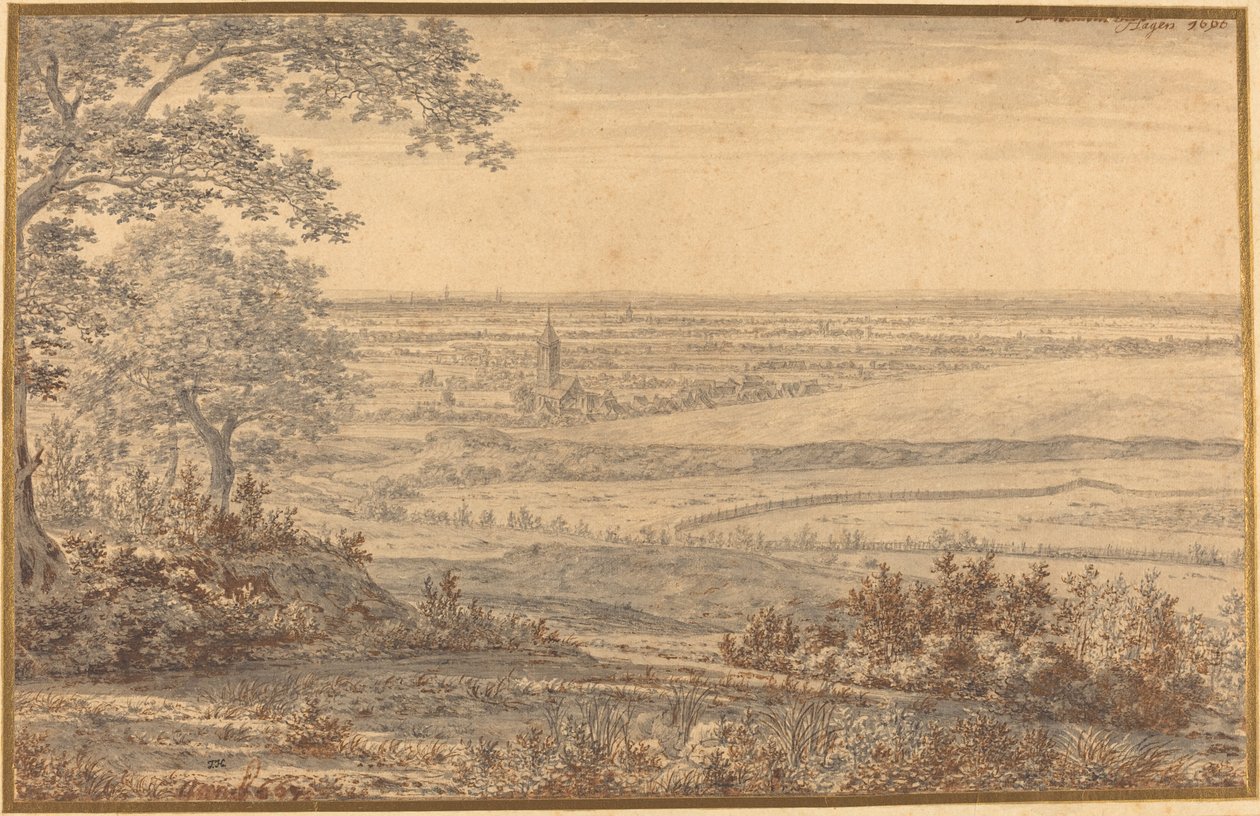 Ampio paesaggio visto dal bordo di una foresta da Joris van der Haagen