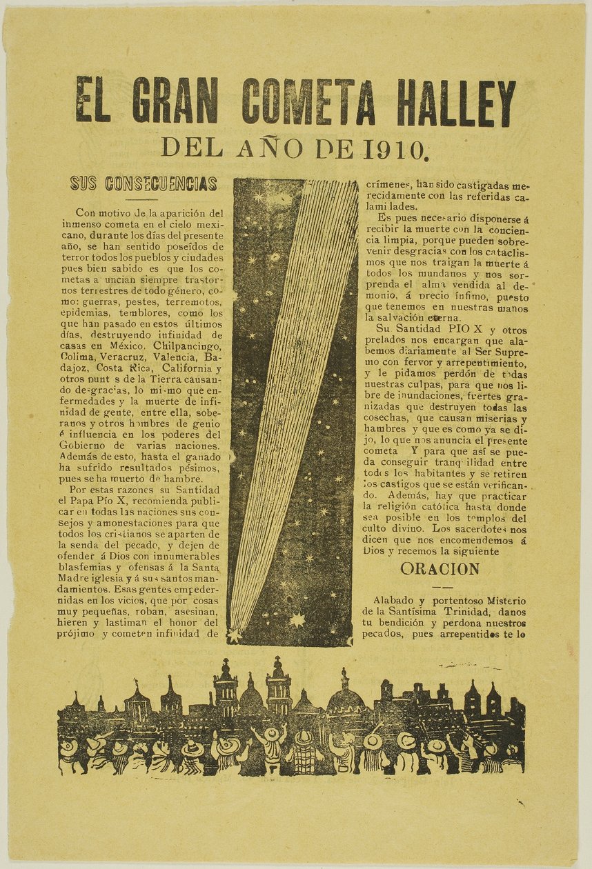 La grande cometa di Halley, 1899, pubblicata nel 1910 da José Guadalupe Posada