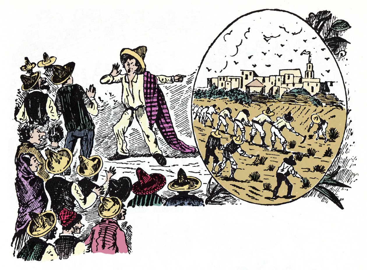 La Rivoluzione Messicana (1910-1920): storia del duro lavoro di uno dei lavoratori nella Valle Nacional, circa 1908 - Xilografia di Jose Guadalupe Posada da José Guadalupe Posada