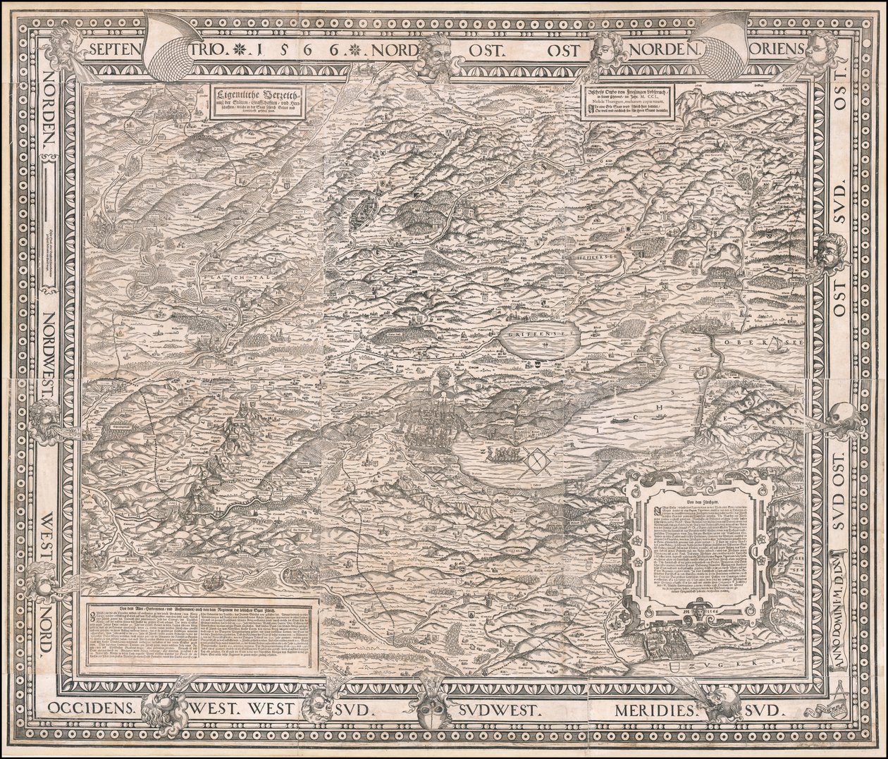 Mappa di Zurigo e dintorni del 1566 di Jodocus Murer da Jos Murer