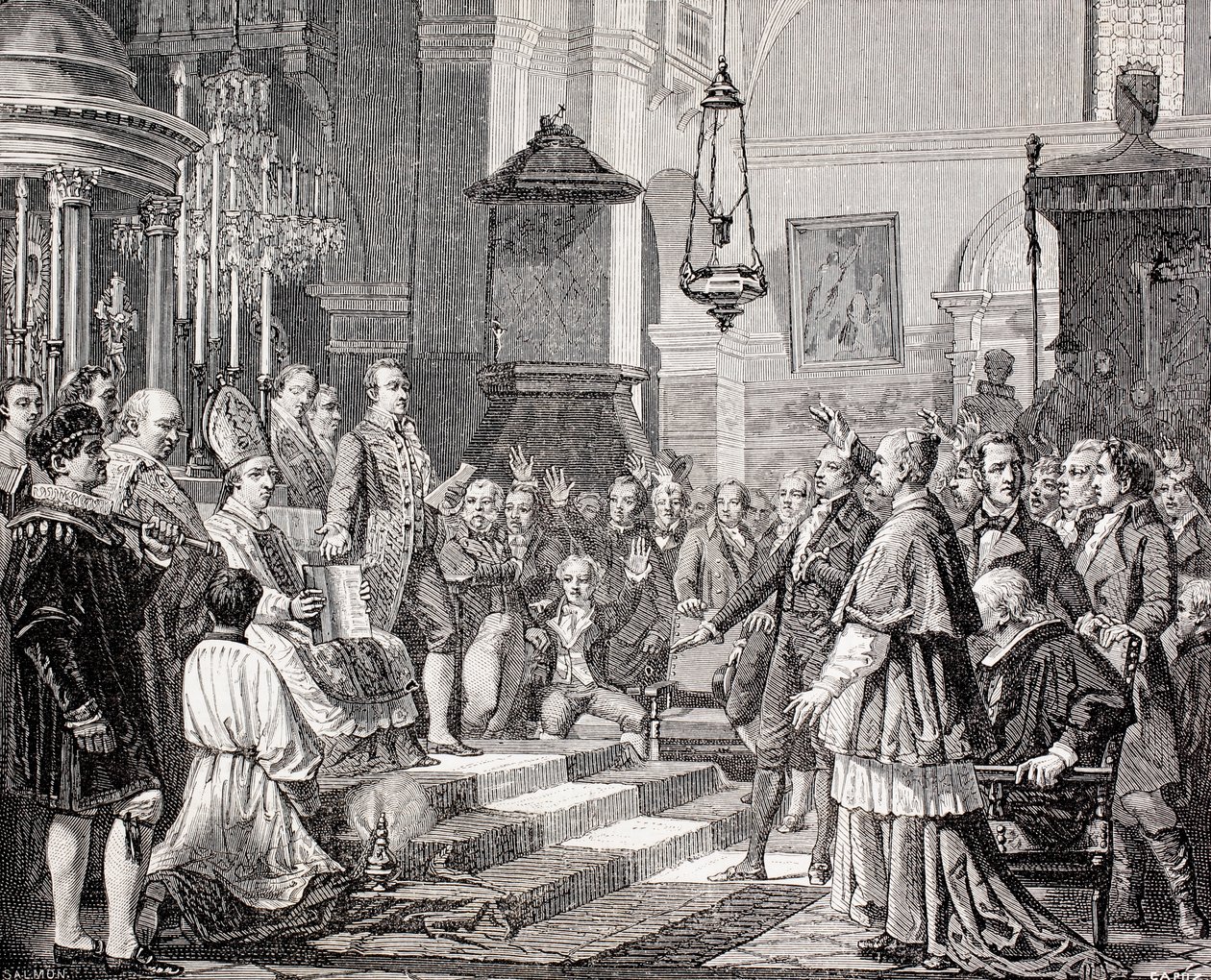 Giuramento dei deputati durante la sessione di apertura delle Cortes di Cadice, Spagna, 1810, da 