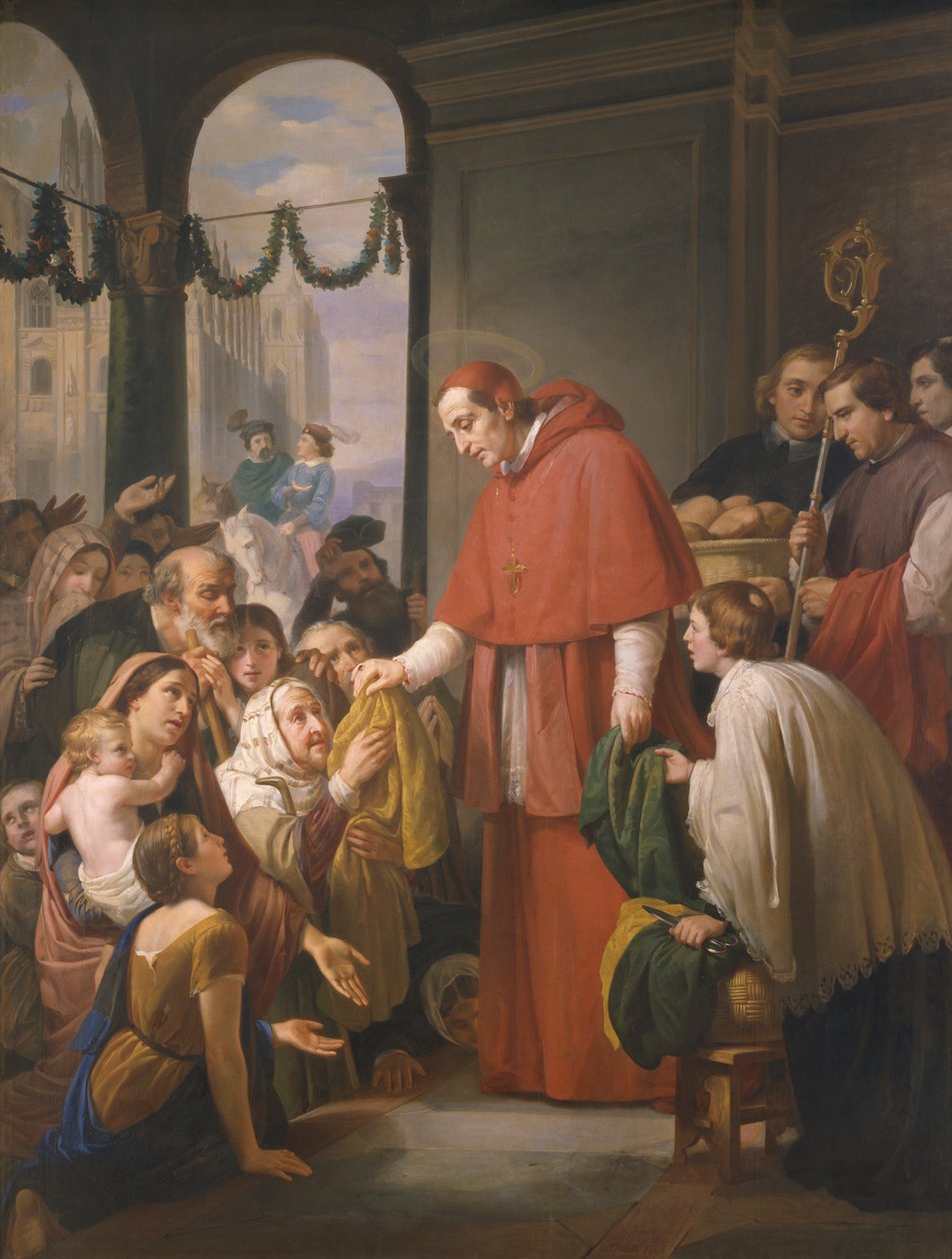 San Carlo Borromeo, arcivescovo di Milano, distribuisce elemosine ai poveri, 1853 da José Salomé Pina