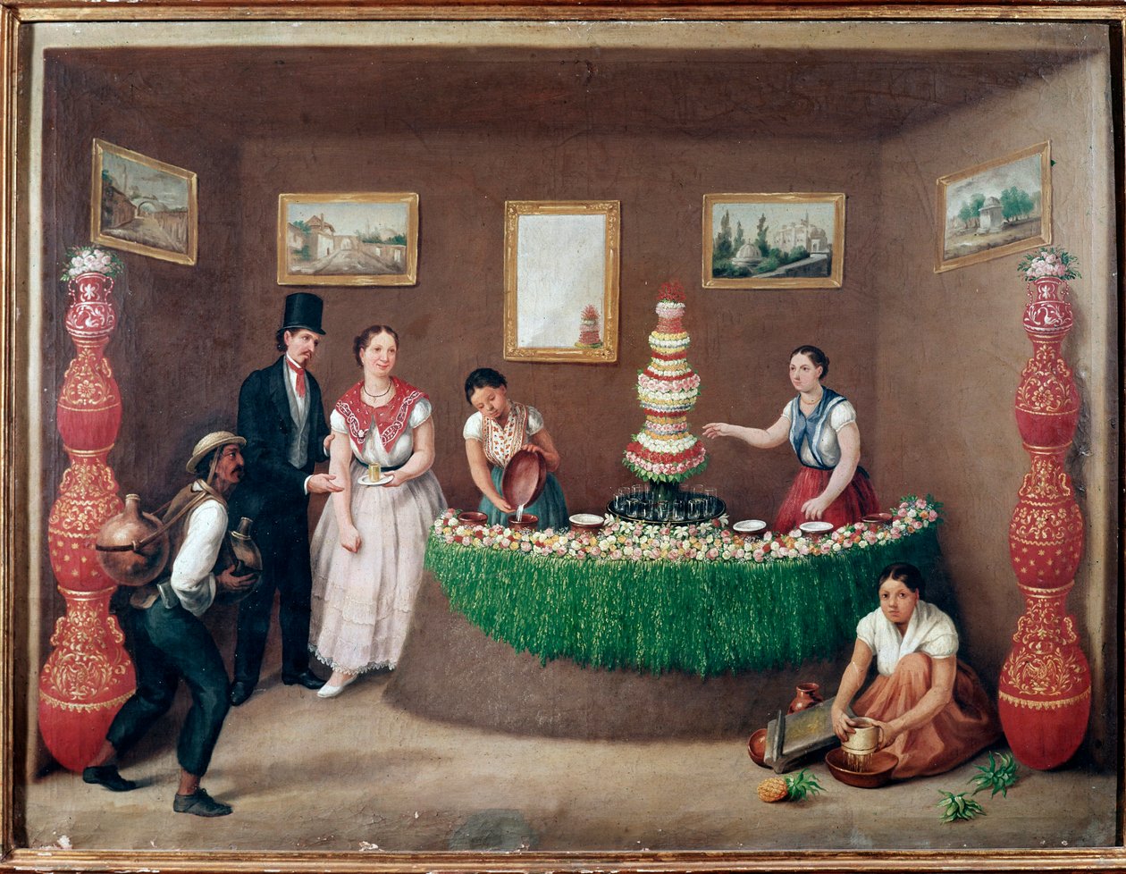 Venditori di horchata di chufa (orxata de xufa o orxata de xufla) bevanda della regione di Valencia, Spagna da Jose Agustin Arrieta