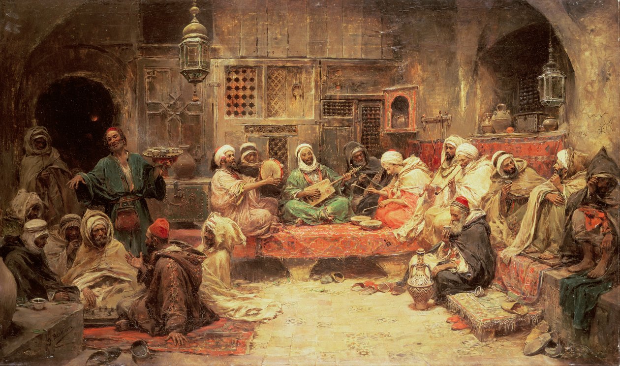Arabi che fanno musica in un interno da Jose Benlliure y Gil