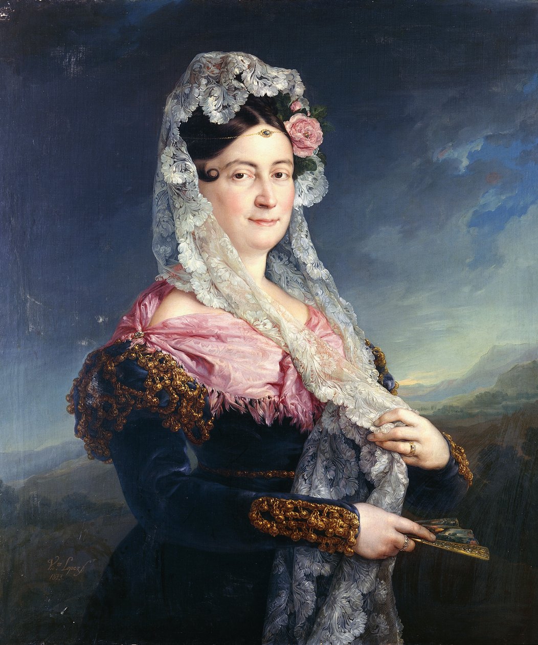 Ritratto di Dona Maria de los Dolores Gomez de las Casas e Ibarrondo, la Prima Marchesa di Ulagares, a tre quarti di lunghezza da Jose Camaron