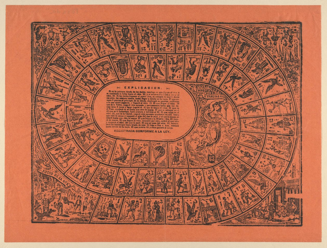 Gänsespiel (mit den Regeln in der Mitte gedruckt) da José Guadalupe Posada