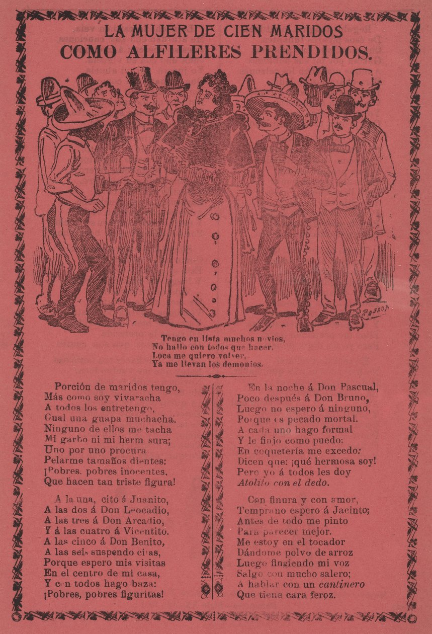 Die Frau mit hundert Ehemännern - Wie festgesteckte Nadeln da José Guadalupe Posada