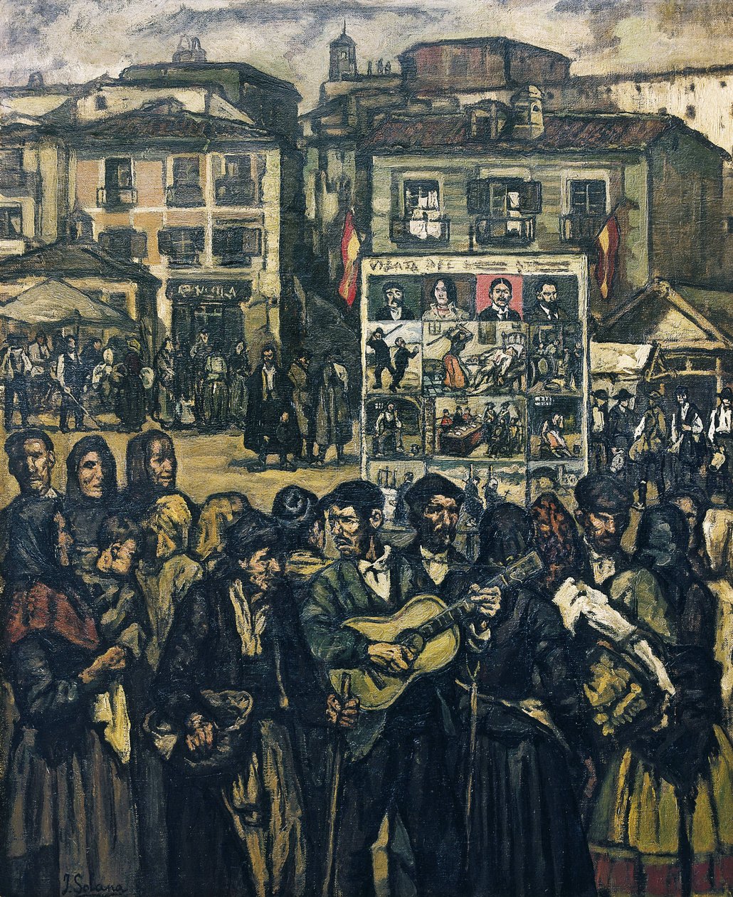 GUTIERREZ SOLANA, Jose (1886-1945). Il cartello del crimine (Il musicista cieco). ca. 1920. Collezione privata da Jose Gutierrez Solana
