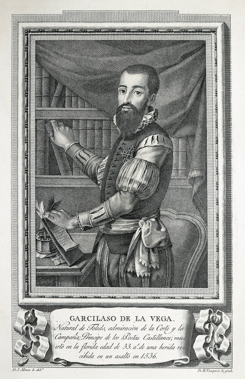 MAEA, José (1760-1826). Ritratto di Garcilaso de la Vega. 1791. Disegno di José Maea inciso a bulino da Bartolomeo Vazquez. Acquaforte da Jose Maea