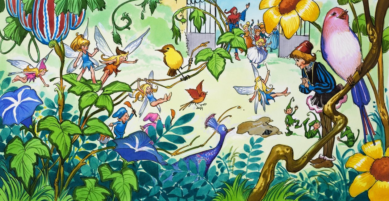 Fate in giardino (gouache su carta) da Jose Ortiz
