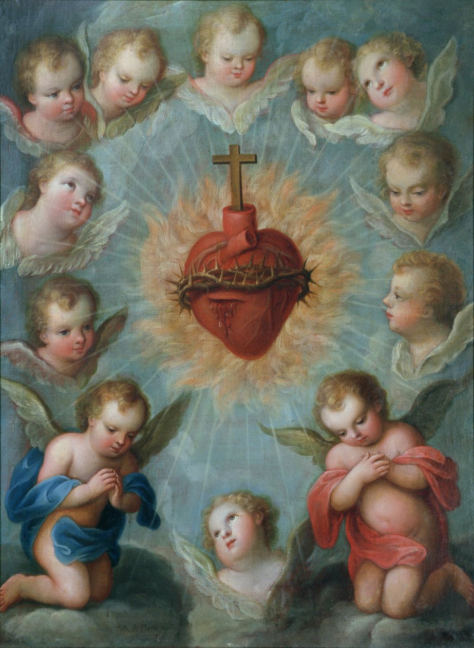 Sacro Cuore di Gesù circondato da angeli, c.1775 da Jose de or Joseph Paez