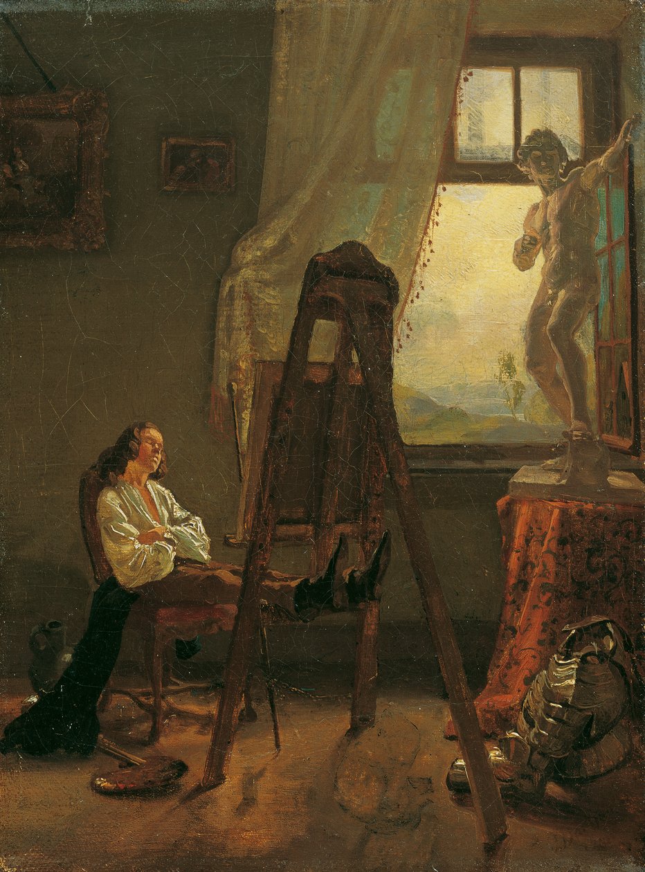 Il pittore addormentato nello studio da Josef Danhauser