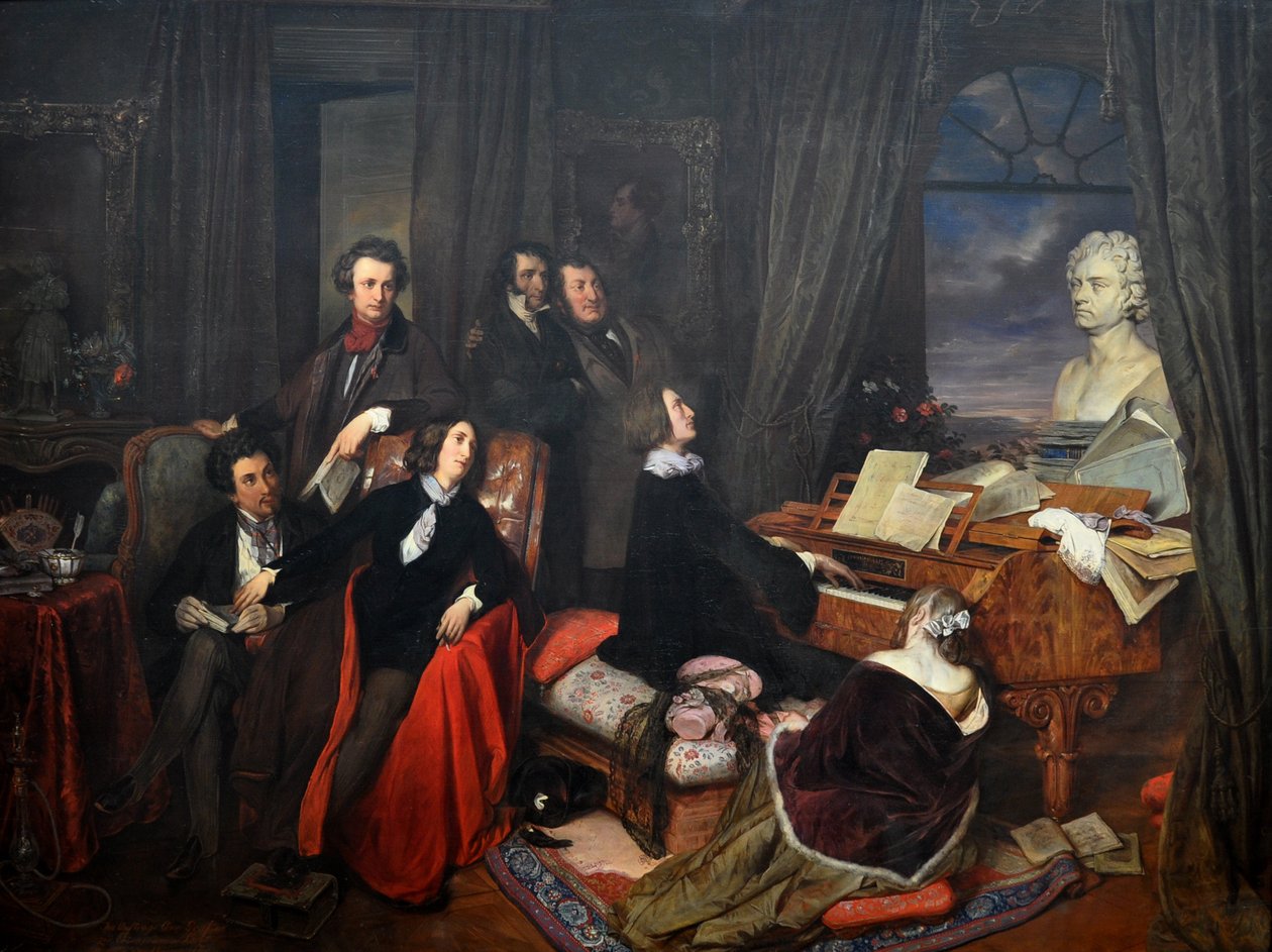 Franz Liszt che fantastica al pianoforte da Josef Danhauser