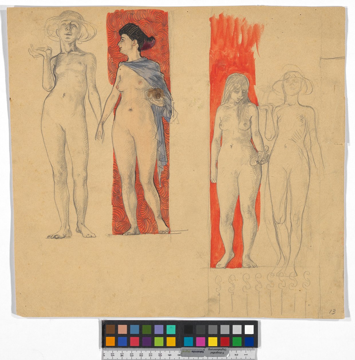 Vier Frauenakte (Studie zum Ferdinand Raimund Zyklus im Schloss Kogl, Attergau?) da Josef Engelhart