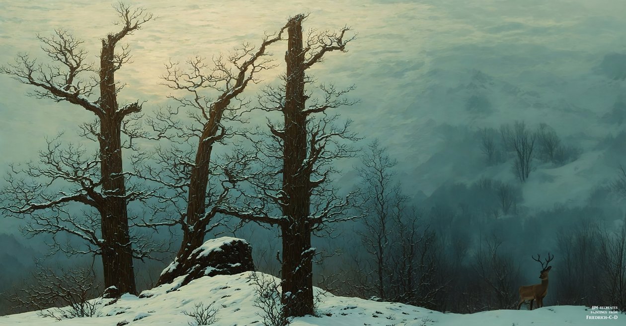JJM ricrea Friedrich-C-D: Cumulo di pietre nella neve (Panorama) da Josef Johann Michel