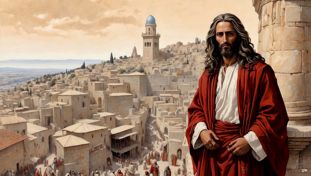 Gesù fu portato dal diavolo sul pinnacolo del tempio - gettati giù (04) da Josef Johann Michel