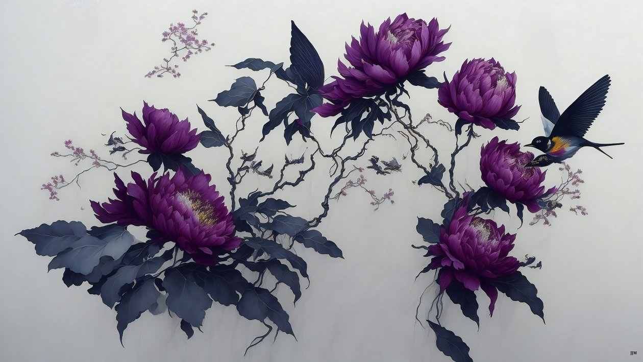 peonia in viola scuro da Josef Johann Michel