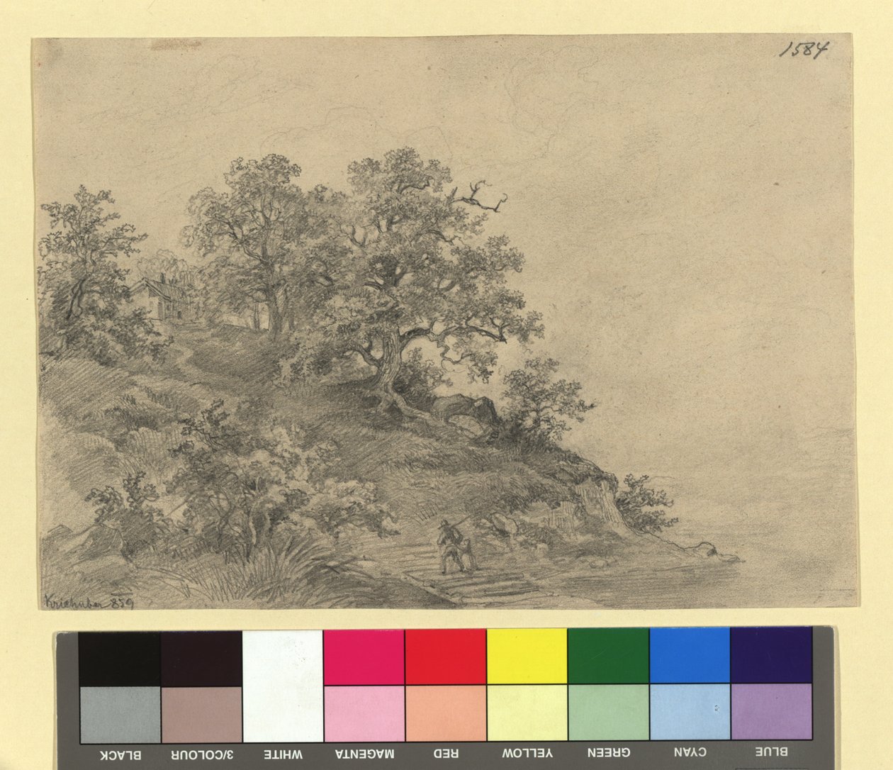 Collina boscosa con una casa colonica da Josef Kriehuber
