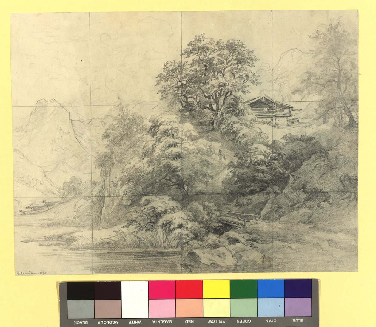 Paesaggio montano con fattorie da Josef Kriehuber