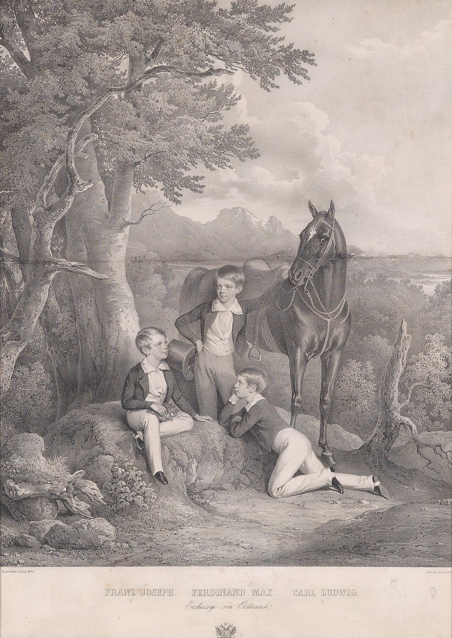 Josef Kriehuber Gli arciduchi Francesco Giuseppe - Ferdinando Max - Carl Ludwig 1844 da Josef Kriehuber