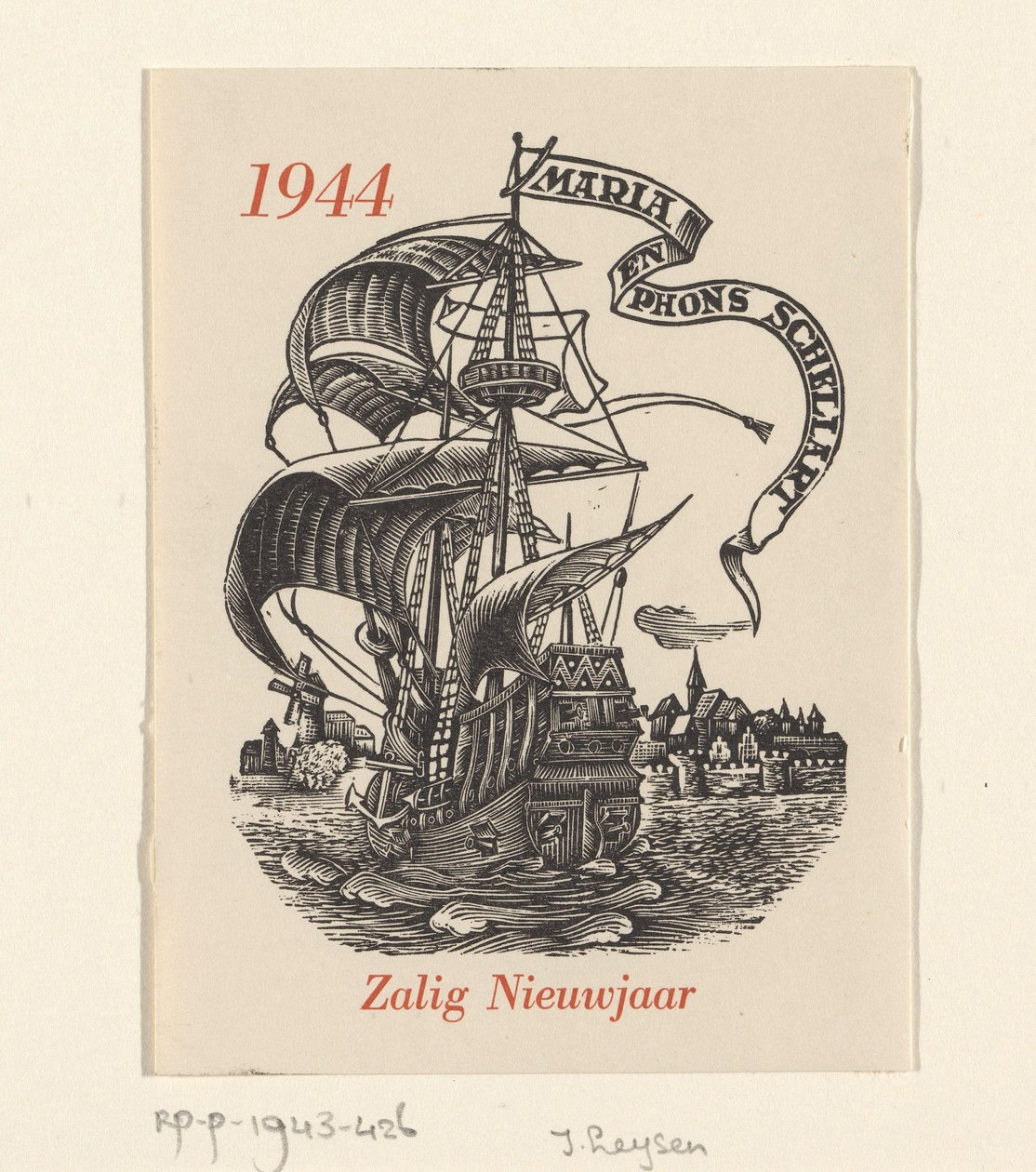 Auguri di Capodanno per il 1944 da Mária e Phons Schellart da Josef Leysen (Jef)