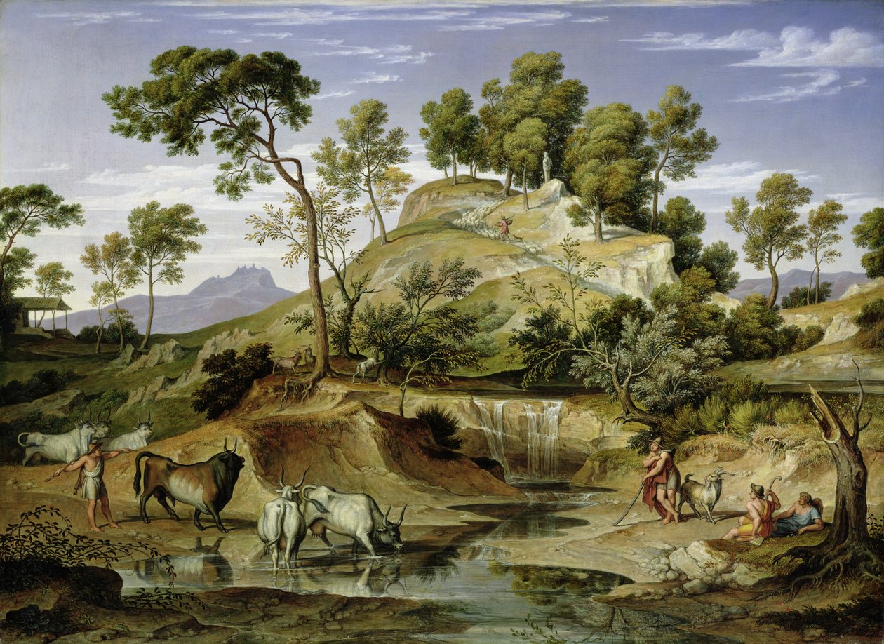 Paesaggio con pastori e mucche alla sorgente, 1832-34 da Joseph Anton Koch