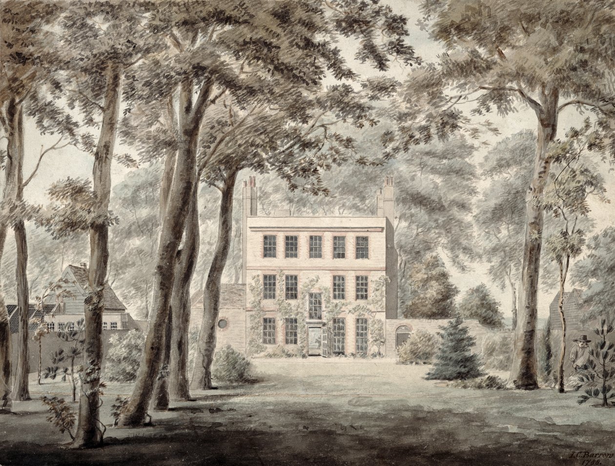 Un giardiniere che lavora nei giardini di una elegante casa di campagna, 1788 da Joseph Charles Barrow