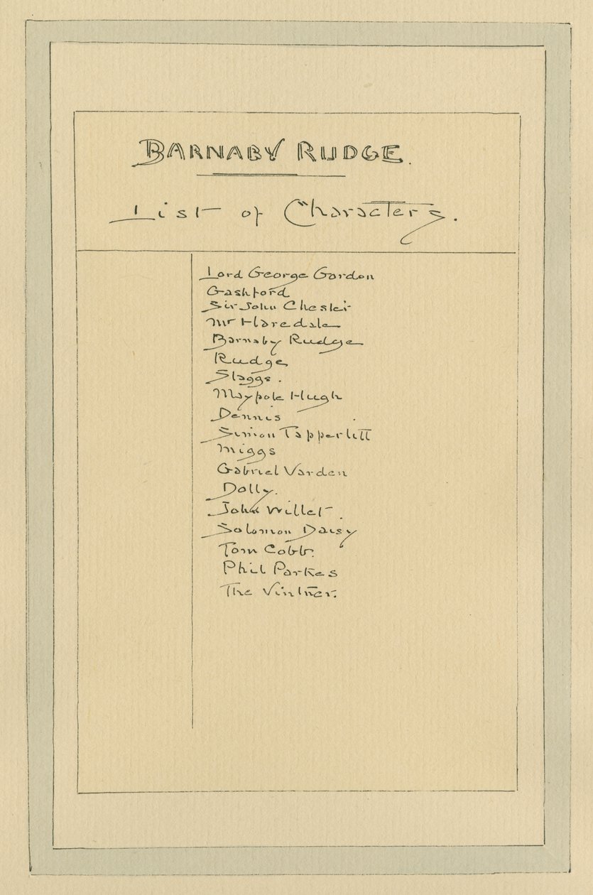 Elenco dei personaggi per Barnaby Rudge, c.1920s da Joseph Clayton Clarke