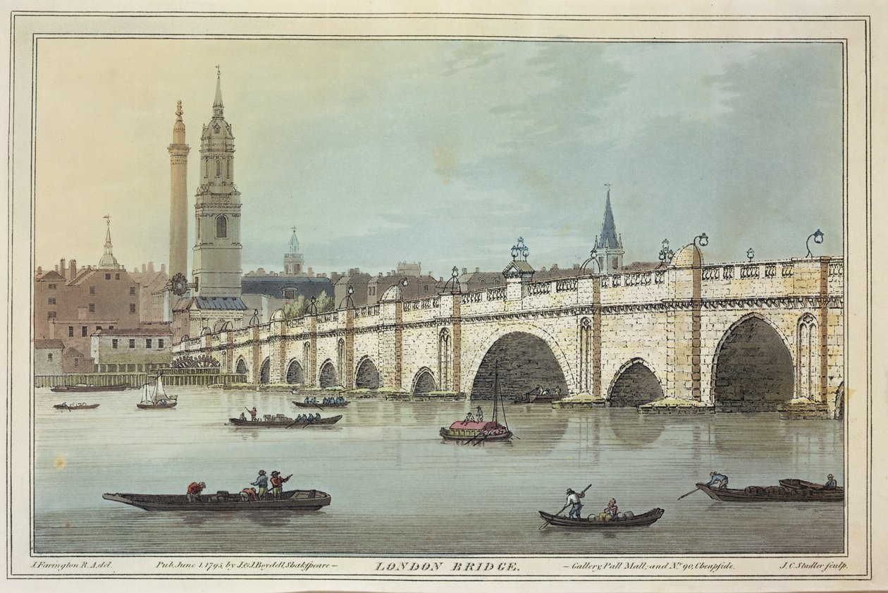 Veduta del vecchio ponte di Londra, inciso da J.C. Stadler da Joseph Farington