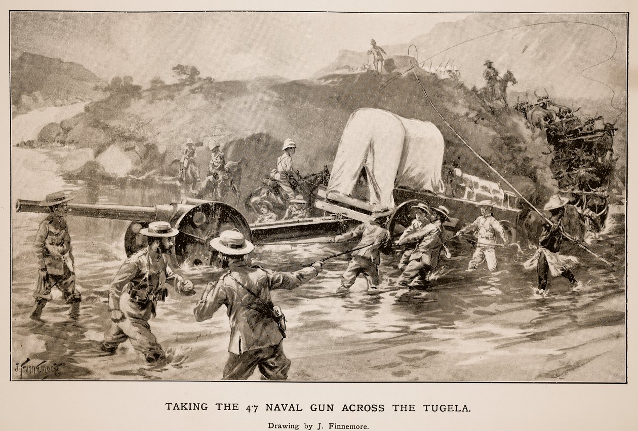 Trasporto del cannone navale da 47 attraverso il Tugela da Joseph Finnemore