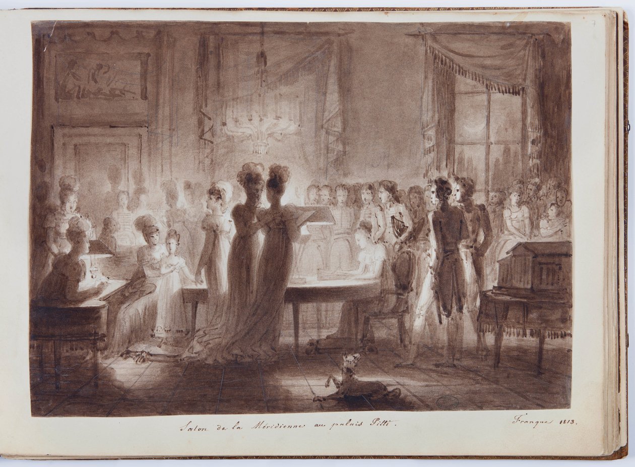 Padiglione Meridiana del Palazzo Pitti a Firenze, illustrazione dal Grand Album di Elisa Bonaparte, 1813 da Joseph Franque