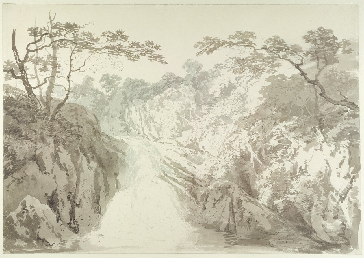 Paesaggio con cascata, c.1796 (grafite e lavaggio su carta) da Joseph Mallord William Turner