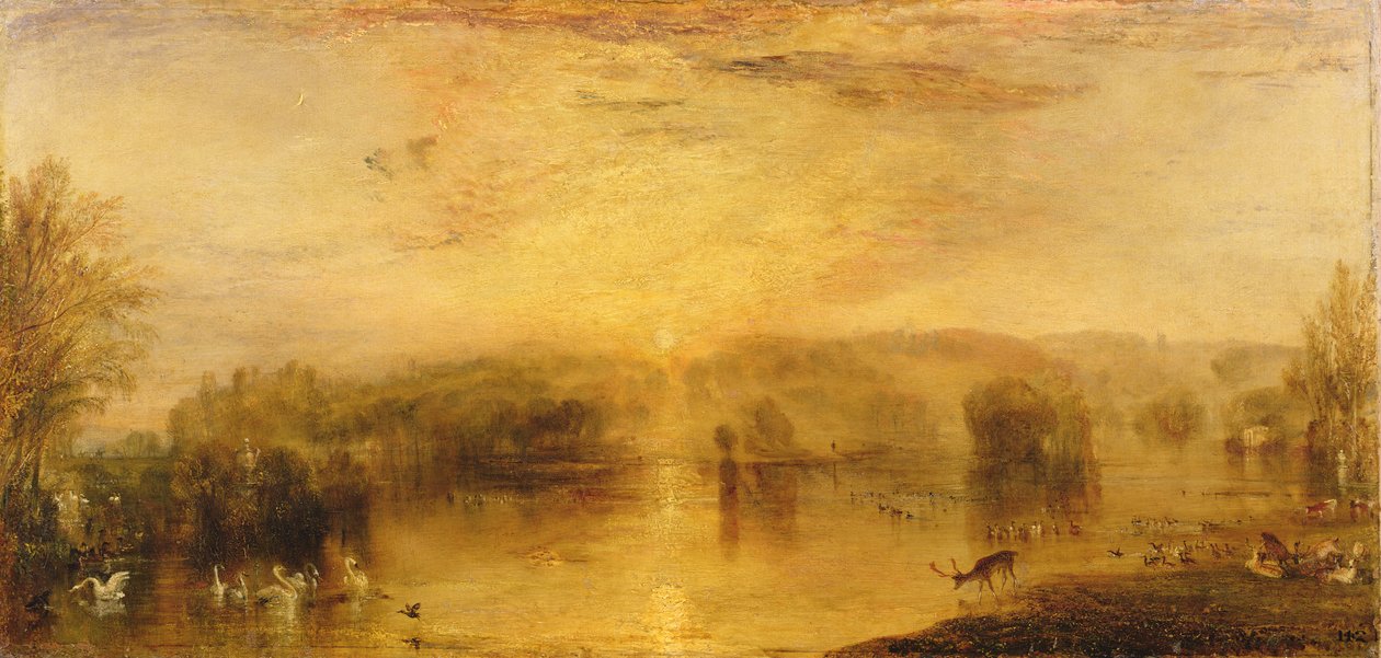 Il lago, Petworth: tramonto, un cervo che beve da Joseph Mallord William Turner