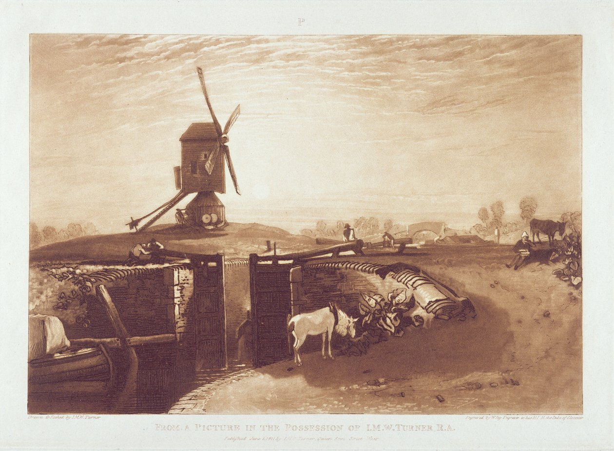 Mulino a vento e chiusa, inciso da William Say (1768-1834) da Joseph Mallord William Turner