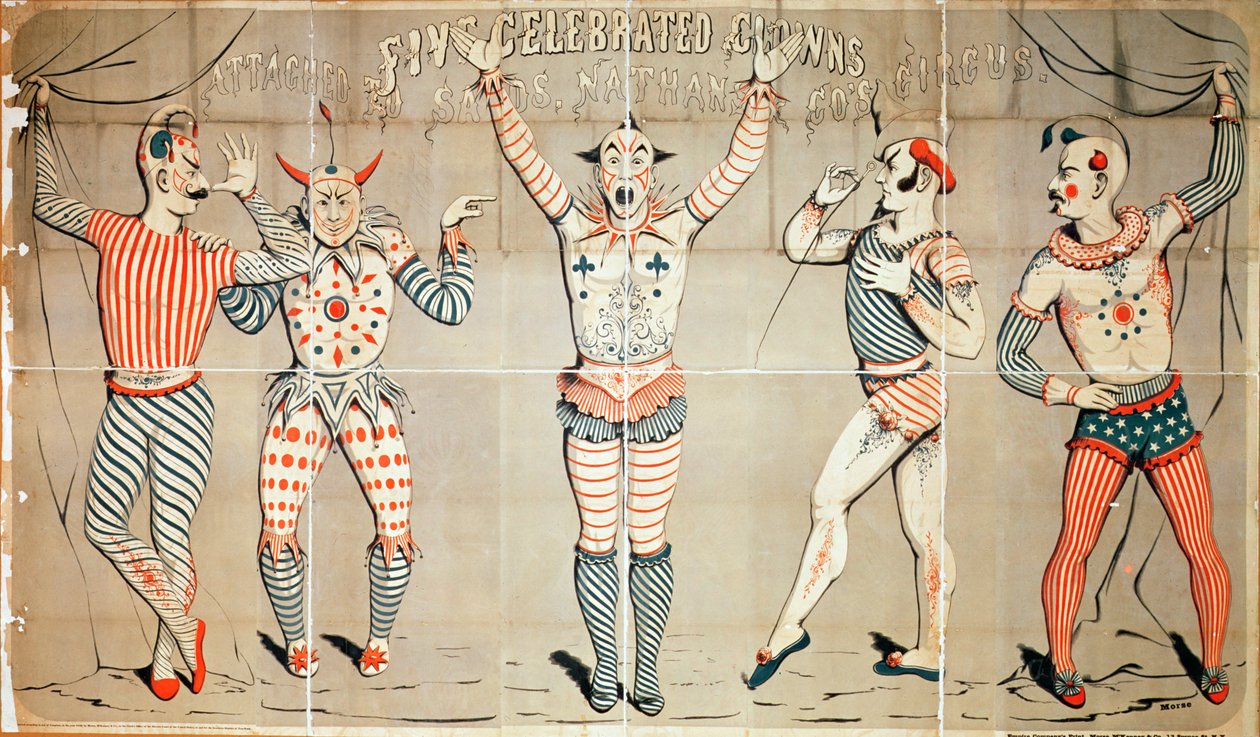 Cinque clown celebri legati al circo di Sands, Nathan e Co., 1856 da Joseph Morse