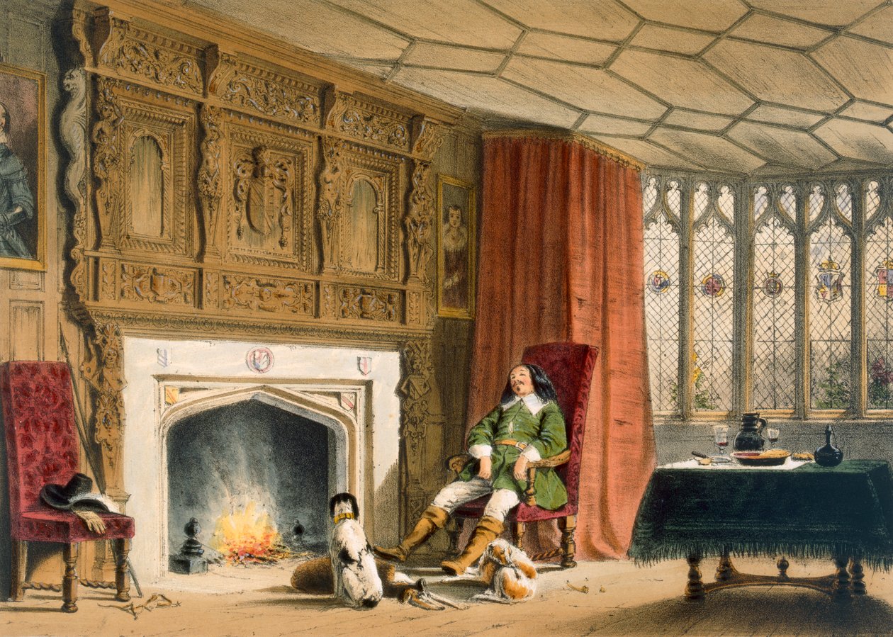 Signore con i suoi cani accanto al focolare, Southam Delabere, Gloucestershire, da 
