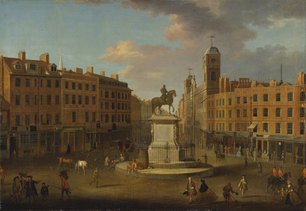 Charing Cross, con la statua di re Carlo I e Northumberland House da Joseph Nickolls