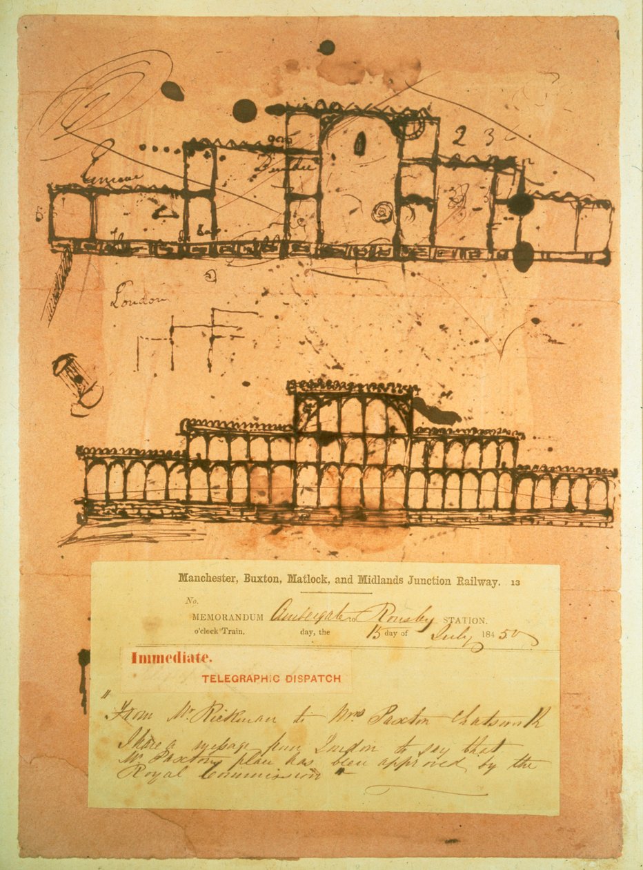 Schizzo per il Crystal Palace, costruito per la Grande Esposizione del 1851, 1850 da Joseph Paxton