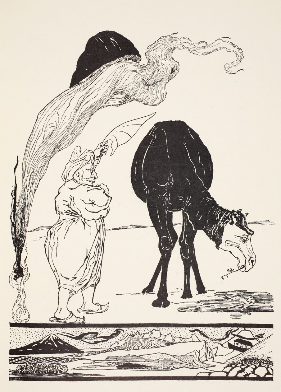 Il Djinn responsabile di tutti i deserti guida la magia con il suo ventaglio magico, illustrazione da 