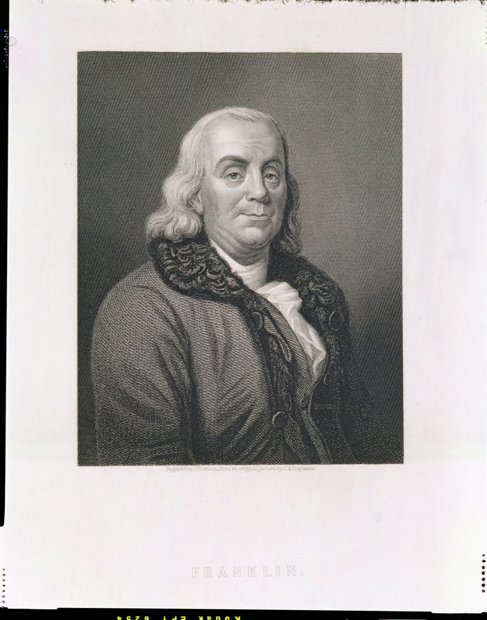 Ritratto di Benjamin Franklin, inciso da J. Thomson, pub. da William Mackenzie da Joseph Siffred Duplessis