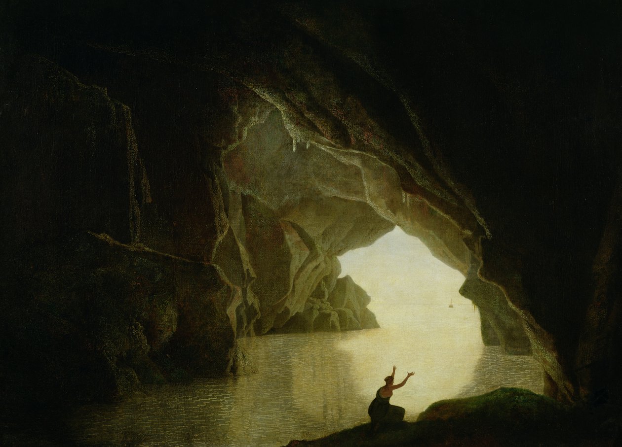 Una grotta nel Golfo di Salerno, con la figura di Giulia, esiliata da Roma, esposta nel 1780 da Joseph Wright of Derby