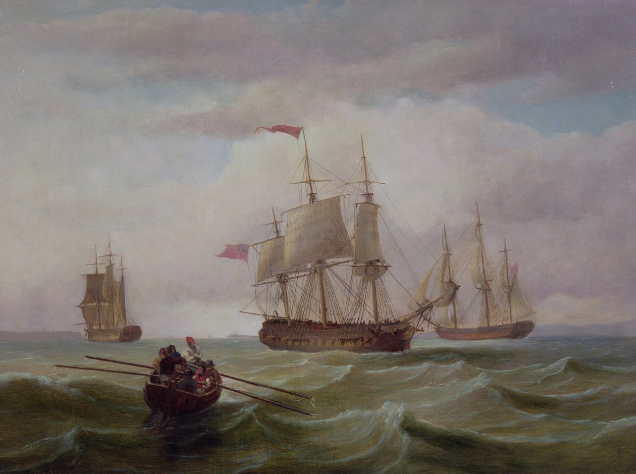 Tre East Indiamen nel Canale di Bristol da Joseph Walter