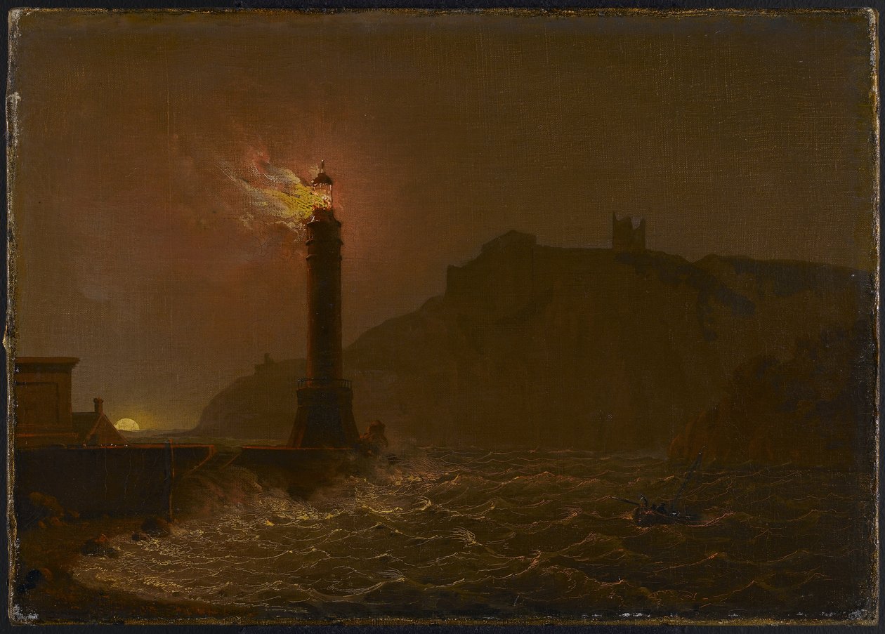Un faro in fiamme di notte da Joseph Wright of Derby
