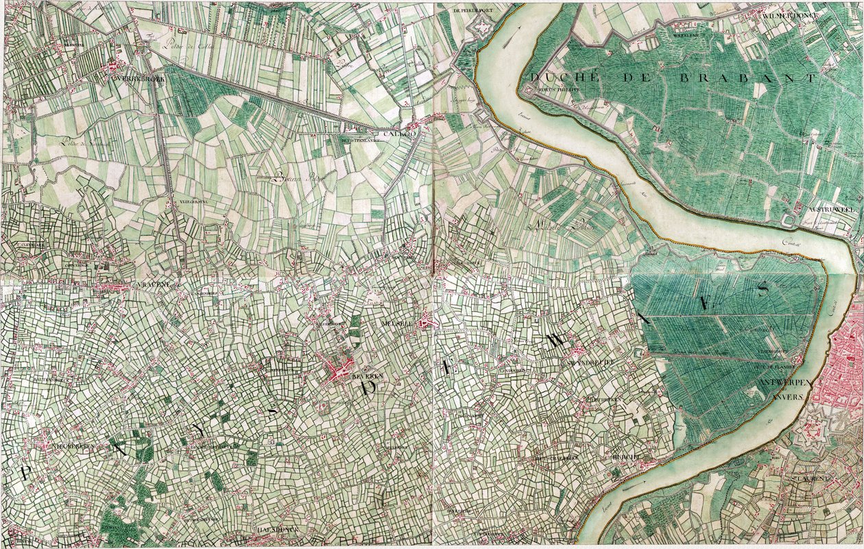 Mappa di Anversa, Belgio da Joseph de Ferraris