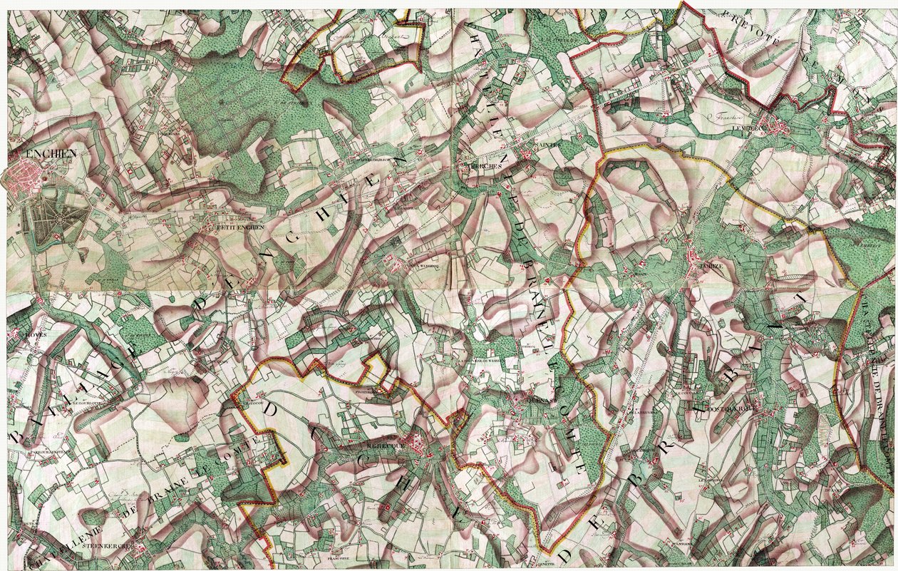 Mappa di Enghien, Belgio da Joseph de Ferraris