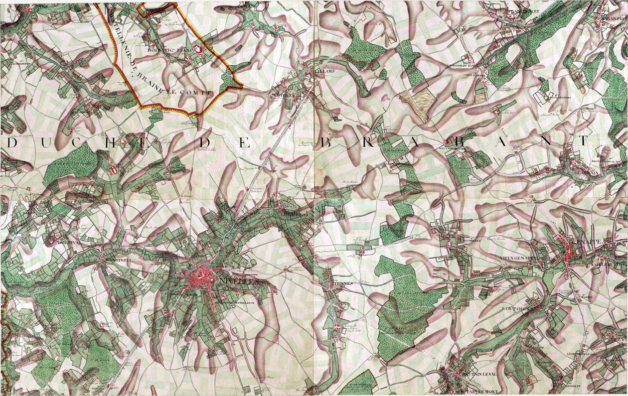 Mappa di Nivelles, Belgio da Joseph de Ferraris