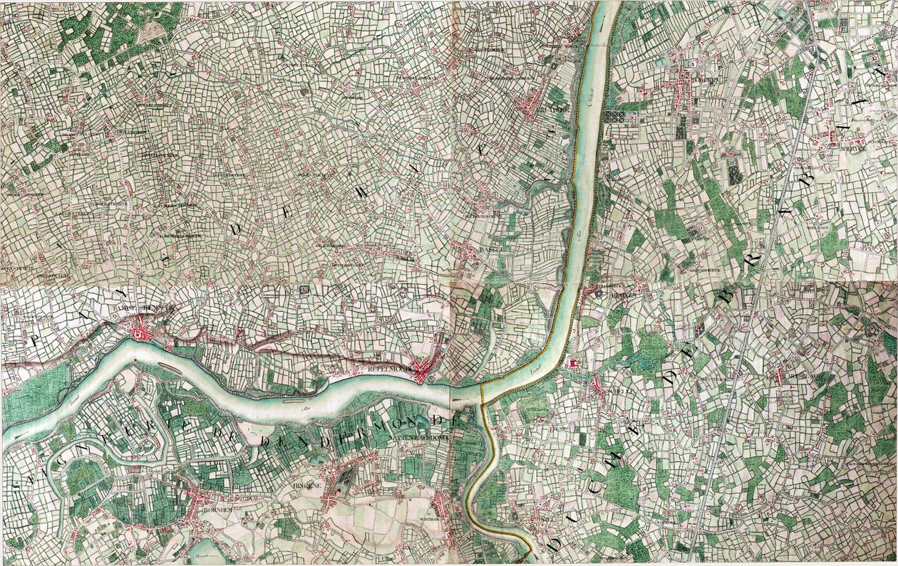 Mappa di Rupelmonde, Belgio da Joseph de Ferraris