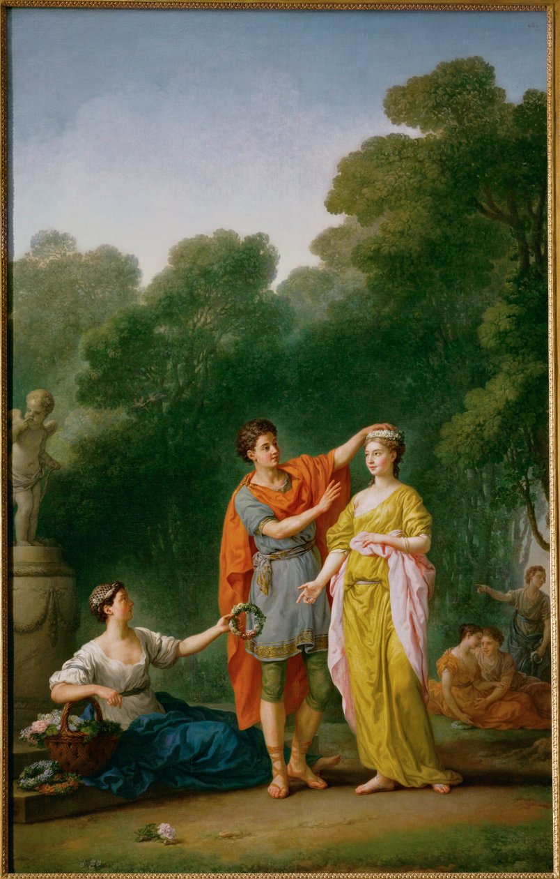 Un innamorato che incorona la sua amata con una corona di fiori ... da Joseph Marie the Elder Vien