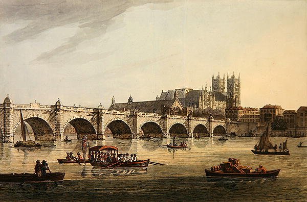 Veduta del Ponte di Westminster, Abbazia e Sala, inciso da J.C. Stadler da Joseph (after) Farington